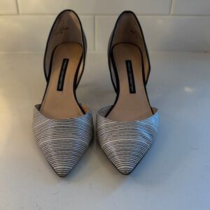 French Connection Black and White Striped Kitten Heels